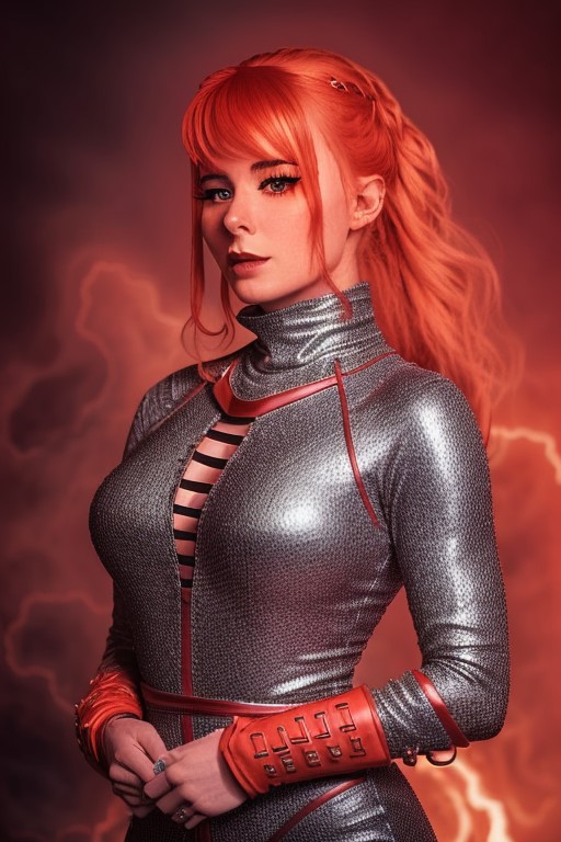 <lora:Meowri:1> closeup portrait of a  woman dressed in a sthoutfit,on lava,RAW photo, 8k uhd, dslr, soft lighting, high q...